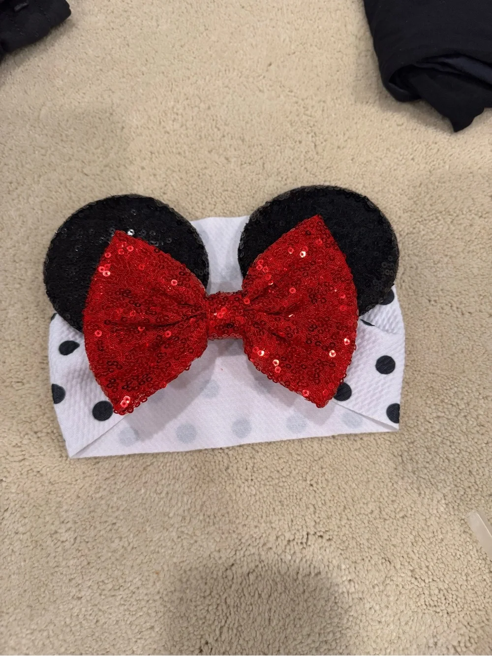 Sequin Minnie Ear Headband with Red Bow